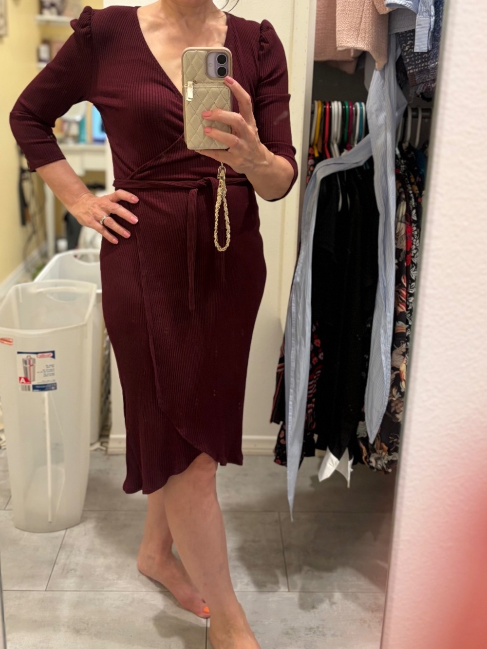 Wine colored wrap dress